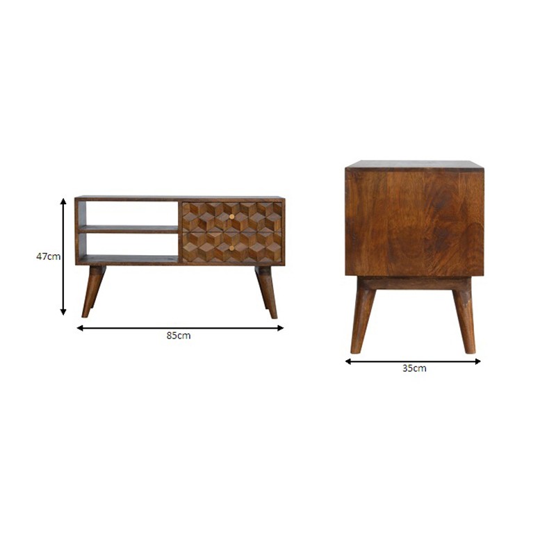 Chestnut Cube Carved Media Unit  - Artisan Furniture 