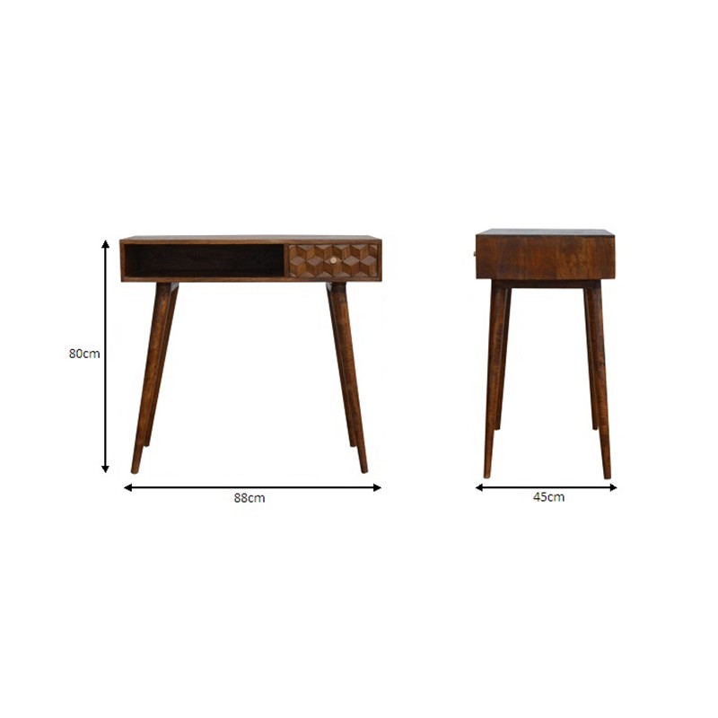 Chestnut Cube Carved Writing Desk  - Artisan Furniture 