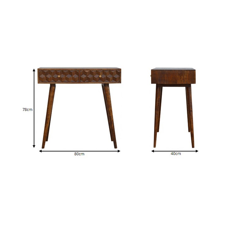 Chestnut Cube Carved Console Table  - Artisan Furniture 