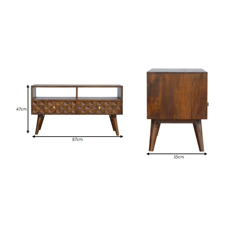 Chestnut Diamond Carved TV Unit  - Artisan Furniture 