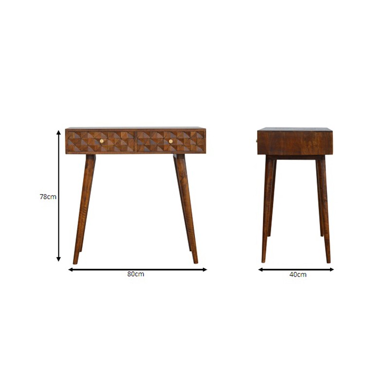 Chestnut Diamond Carved Console Table  - Artisan Furniture 