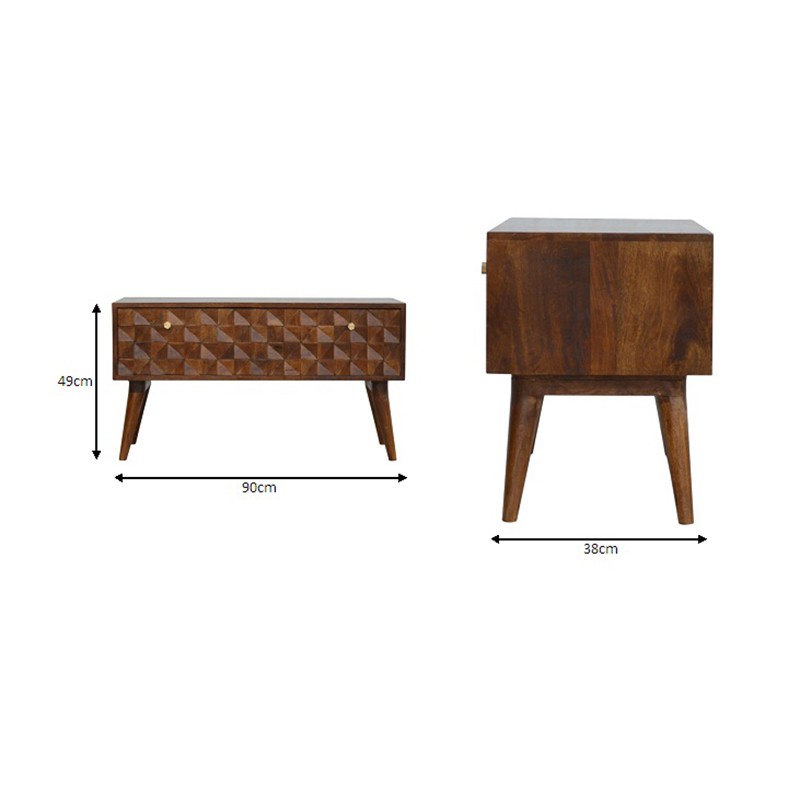 Chestnut Diamond Carved Storage Hallway Bench  - Artisan Furniture 