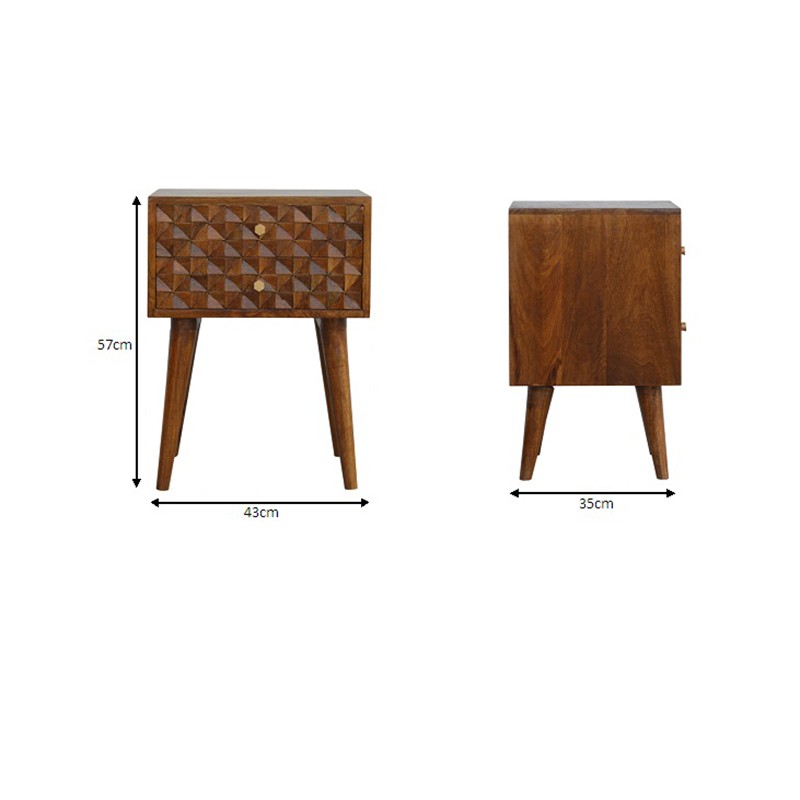 Diamond Carved Chestnut Bedside  - Artisan Furniture 