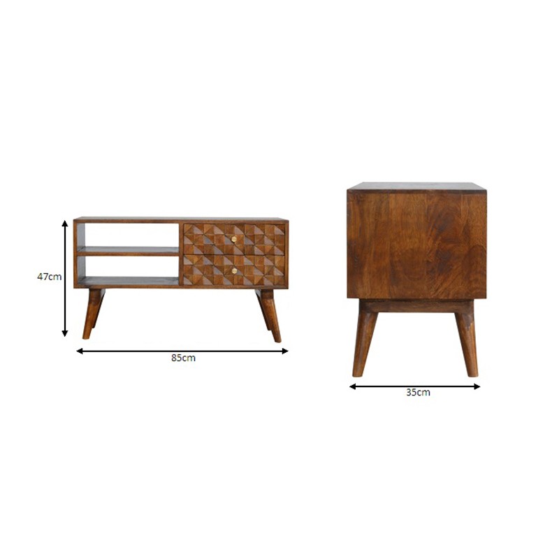 Chestnut Diamond Carved Media Unit  - Artisan Furniture 