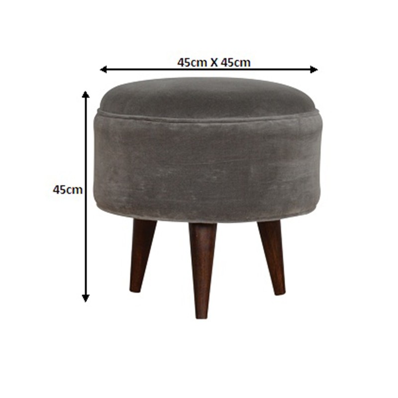 Grey Velvet Nordic Style Footstool  - Artisan Furniture 