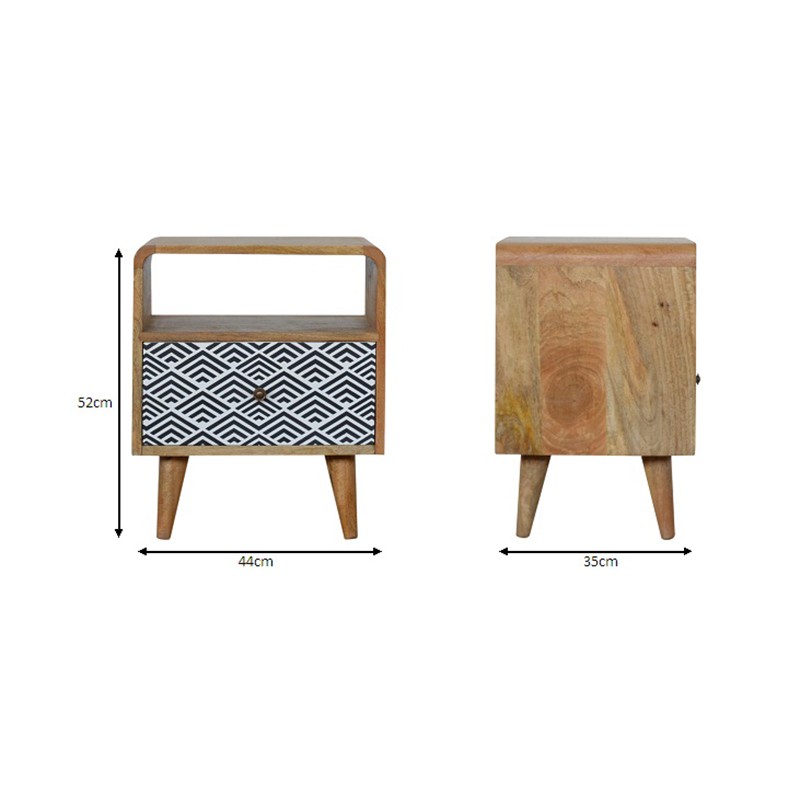 Monochrome Print Bedside with Open Slot  - Artisan Furniture 