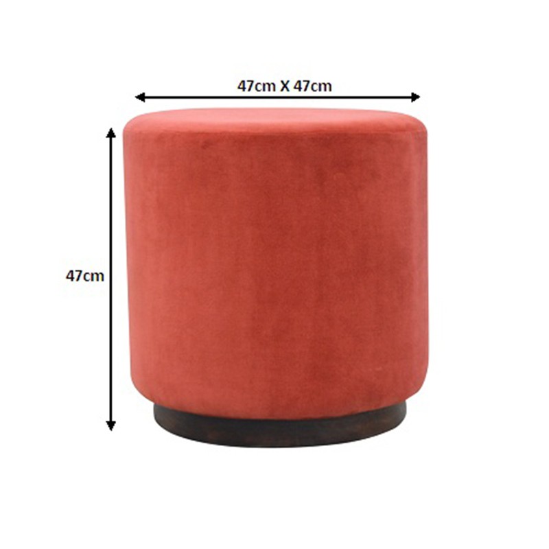 Large Brick Red Velvet Footstool with Wooden Base  - Artisan Furniture 