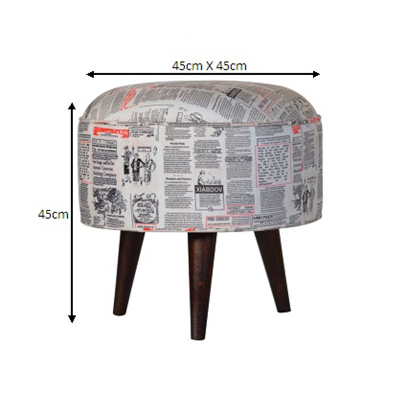 Round Footstool with News Print Velvet  - Artisan Furniture 