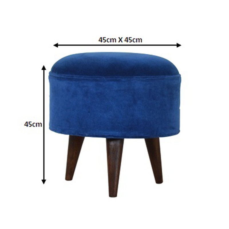 Royal Blue Velvet Nordic Style Footstool  - Artisan Furniture 