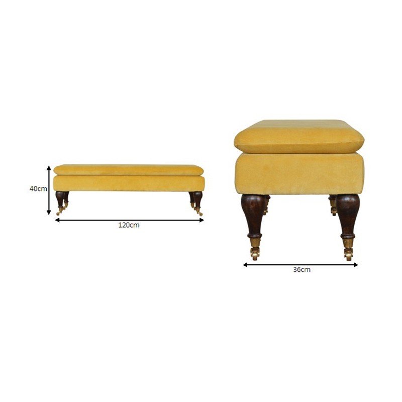 Mustard Velvet Bench with Castor Legs  - Artisan Furniture 