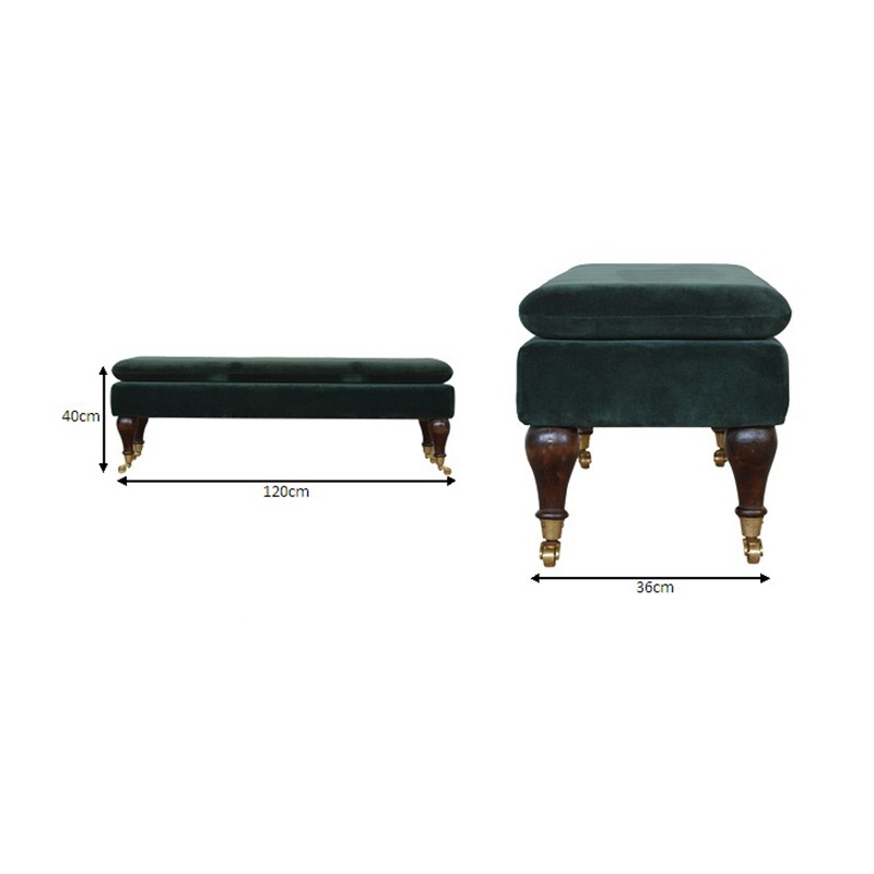 Green Velvet Bench with Castor Legs  - Artisan Furniture 