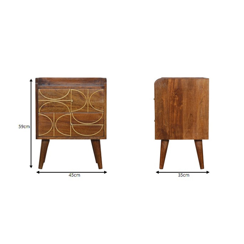 Chestnut Gold Inlay Abstract Bedside  - Artisan Furniture 