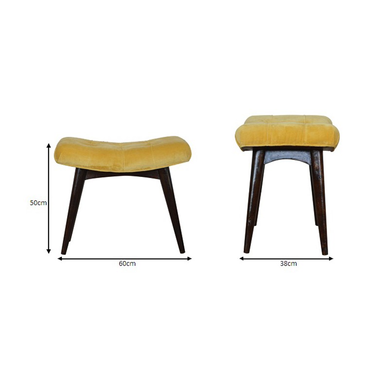 Mustard Cotton Velvet Curved Bench  - Artisan Furniture 