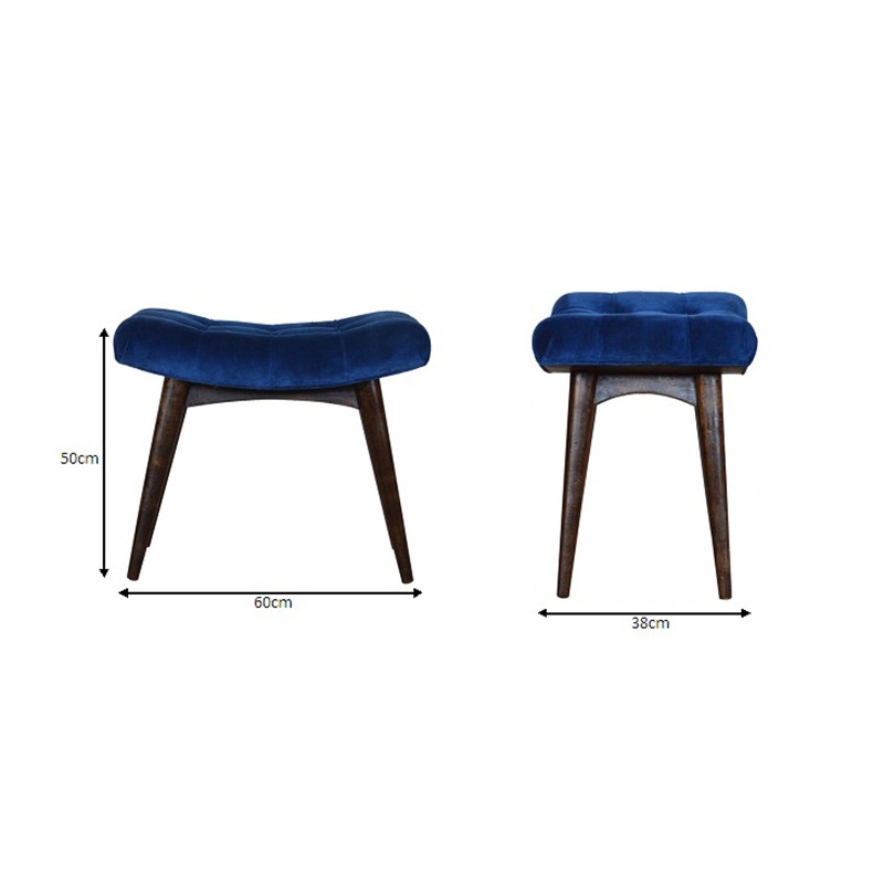 Royal Blue Cotton Velvet Curved Bench  - Artisan Furniture 