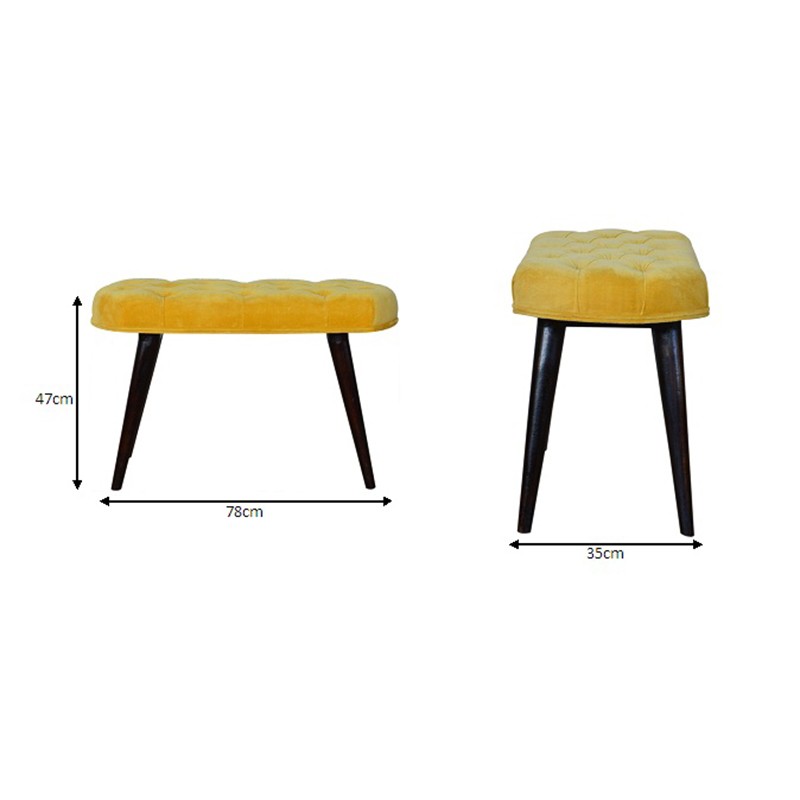 Mustard Cotton Velvet Deep Button Bench  - Artisan Furniture 