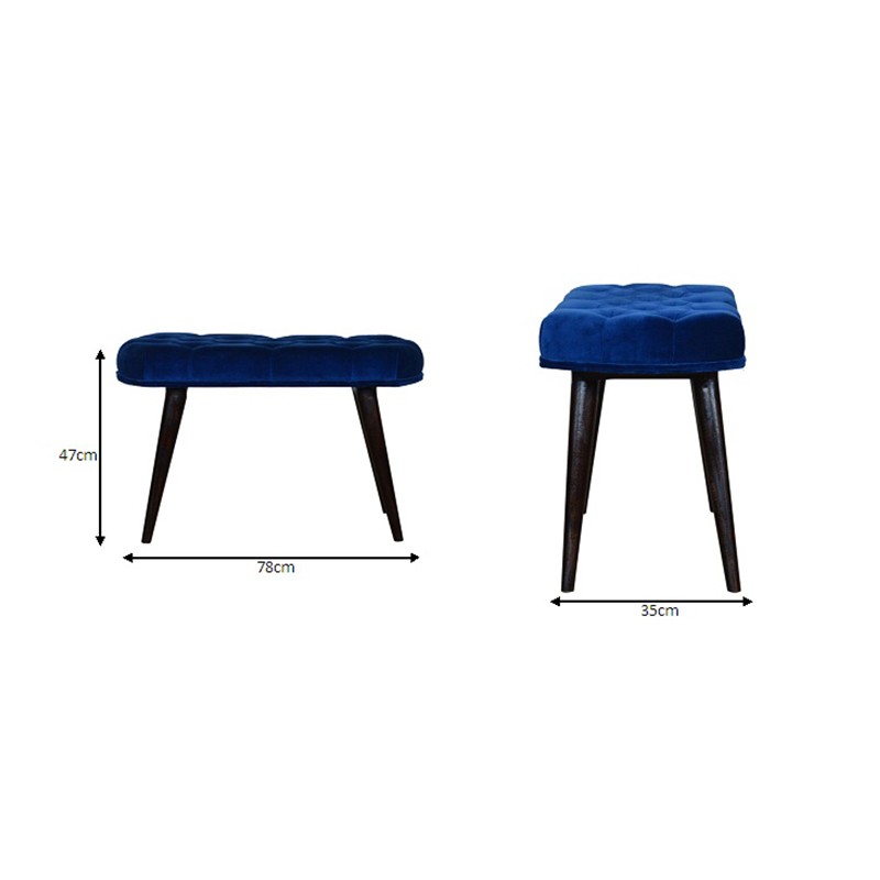 Royal Blue Cotton Velvet Deep Button Bench  - Artisan Furniture 