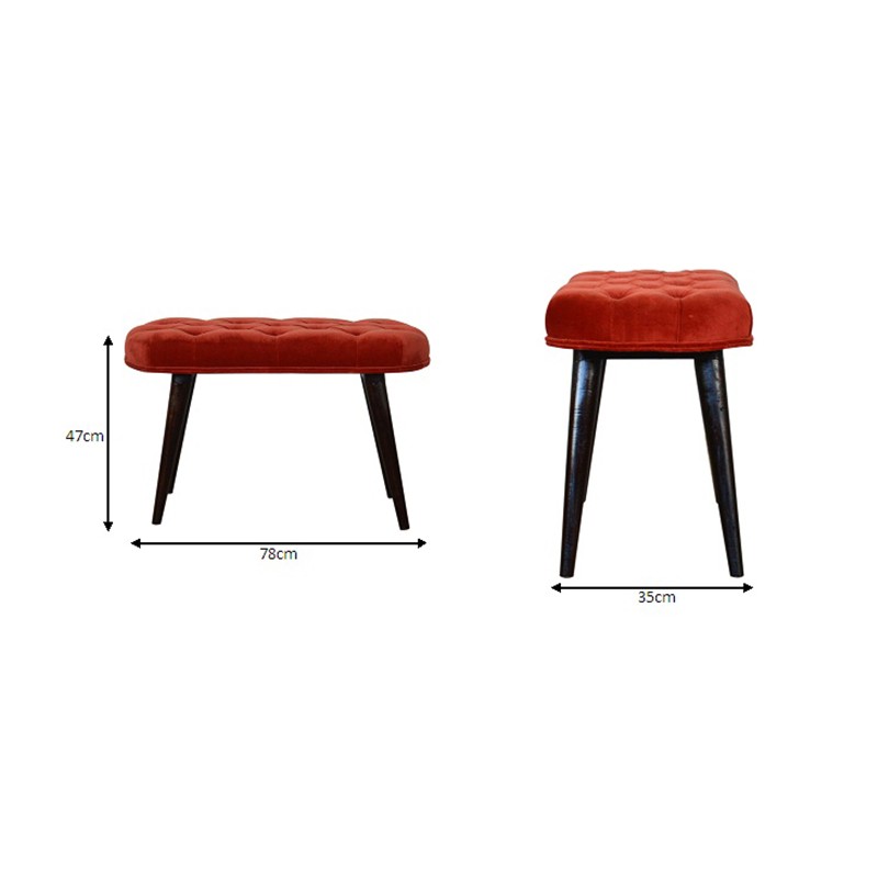 Brick Red Cotton Velvet Deep Button Bench  - Artisan Furniture 