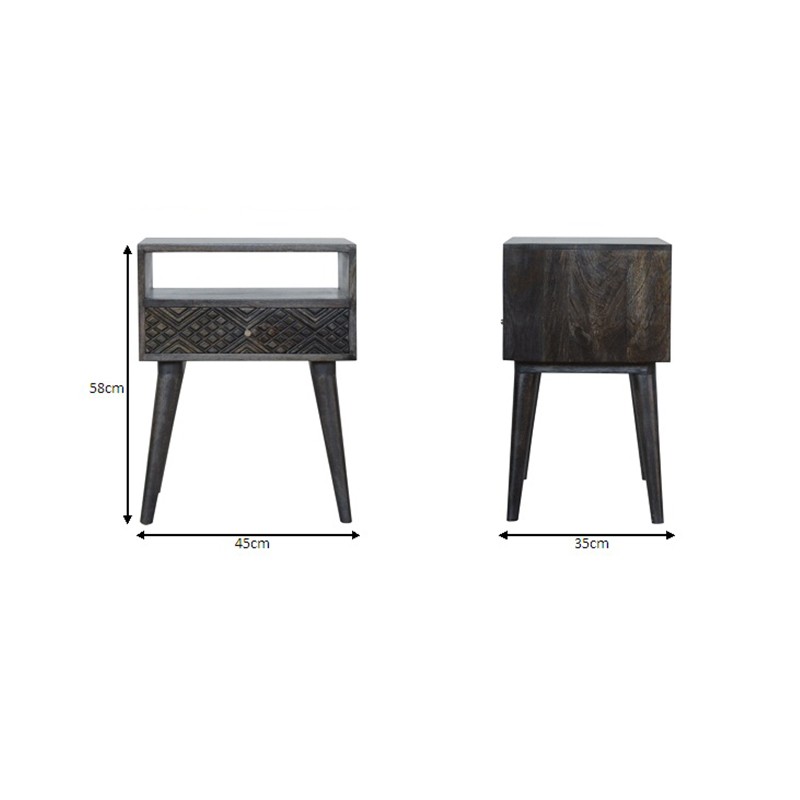 Ash Black Carved Drawer Bedside  - Artisan Furniture 