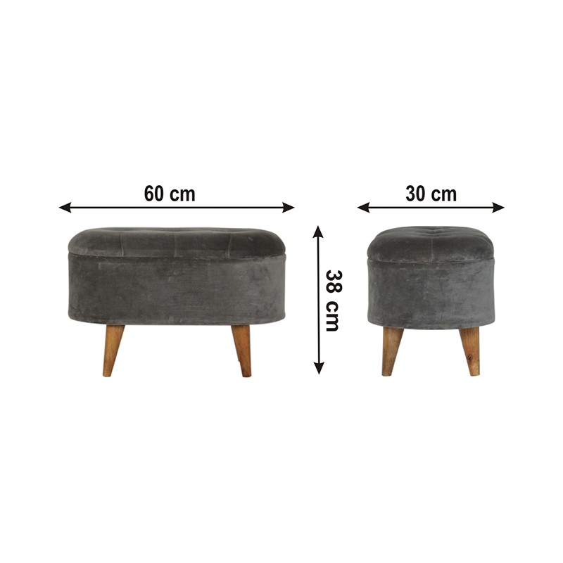 Oblong Grey Velvet Storage Footstool  - Artisan Furniture 
