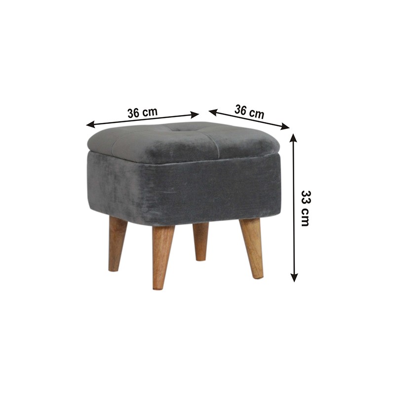 Square Grey Velvet Storage Footstool  - Artisan Furniture 