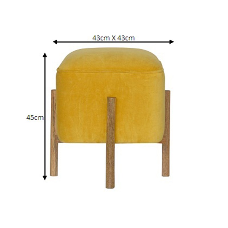 Mustard Velvet Footstool with Solid Wood Legs  - Artisan Furniture 