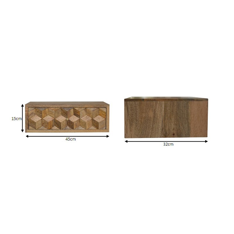 Wall Mounted Cube Carved Bedside  - Artisan Furniture 