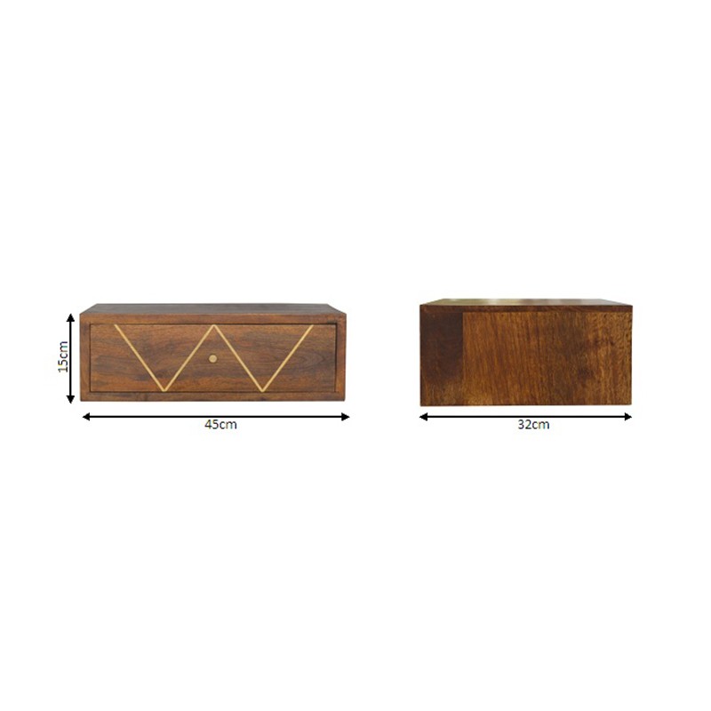 Wall Mounted Chestnut Brass Inlay Bedside  - Artisan Furniture 