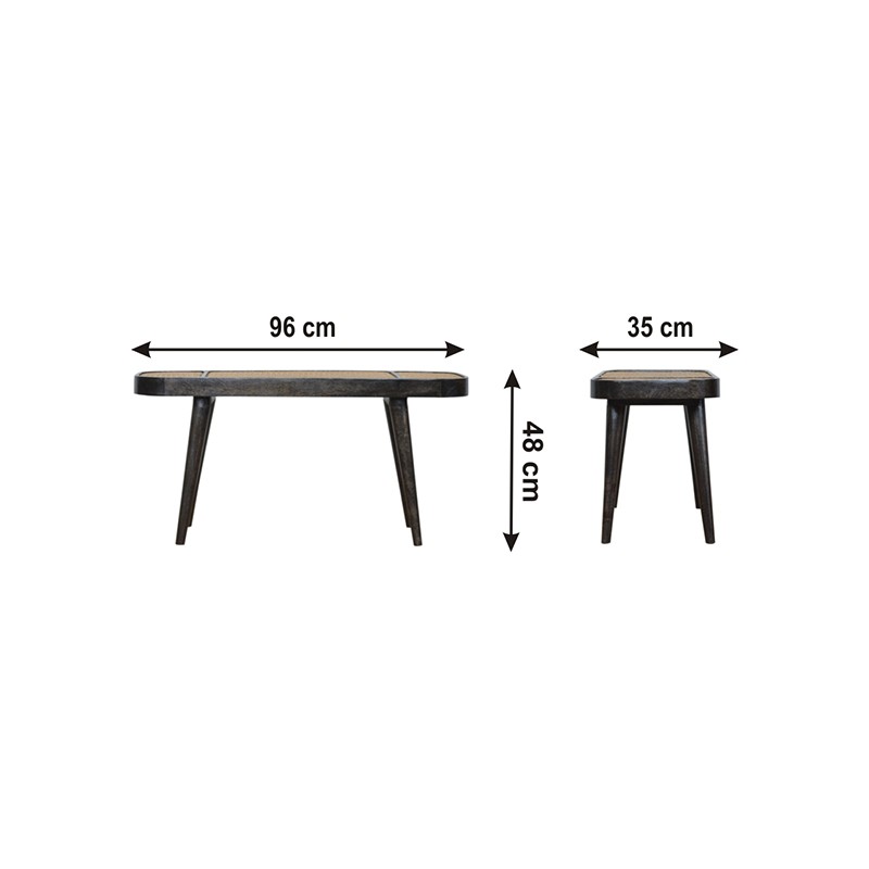Ash Black Rattan Bench  - Artisan Furniture 