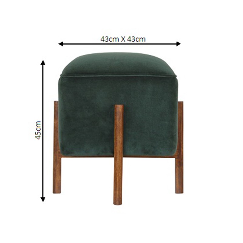 Emerald Velvet Footstool with Solid Wood Legs  - Artisan Furniture 