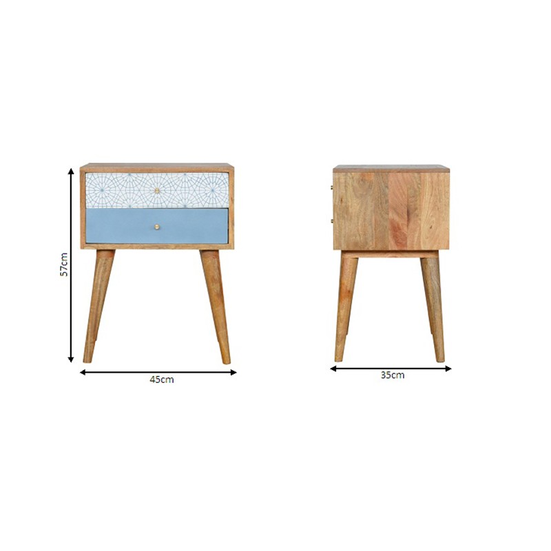Blue Patterned Bedside  - Artisan Furniture 