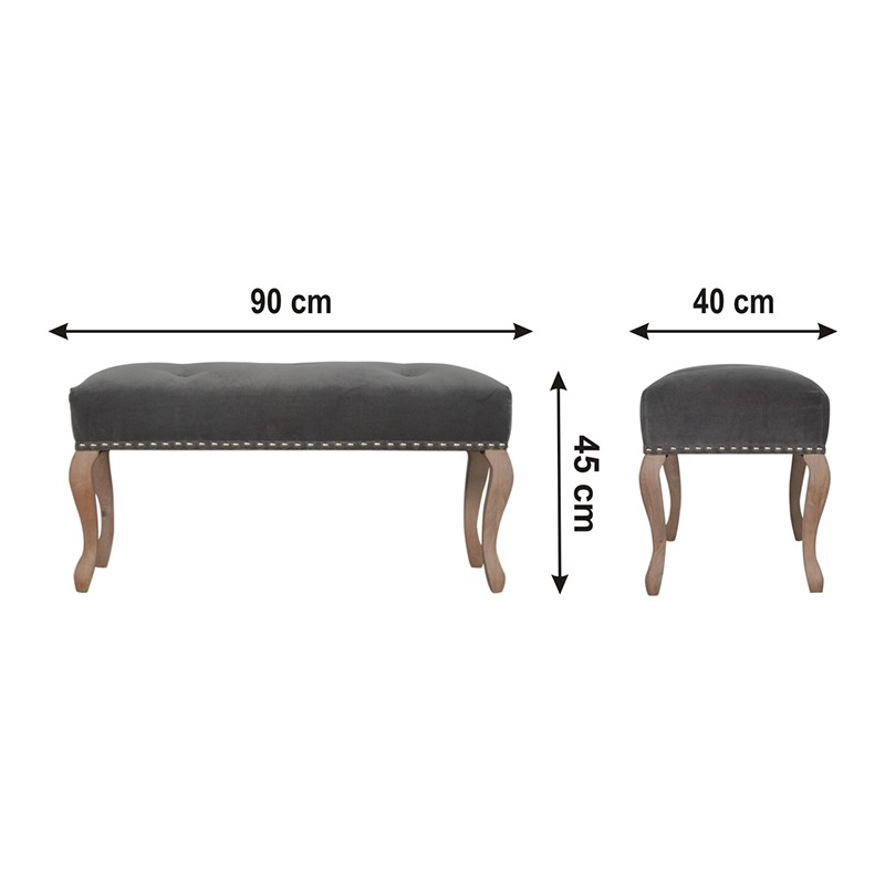 French Style Grey Velvet Bench  - Artisan Furniture 