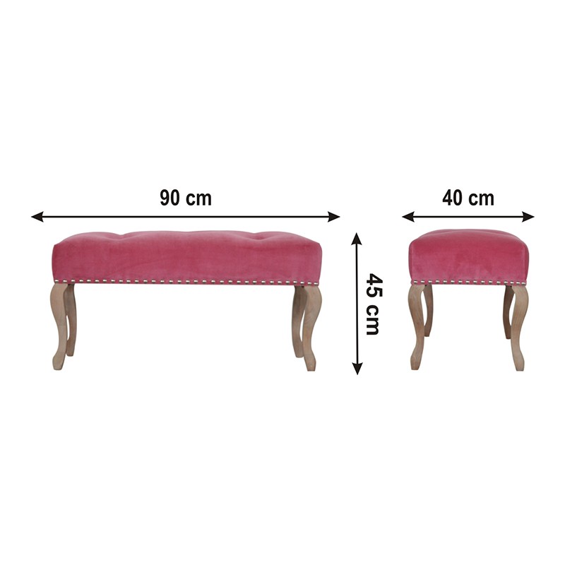 French Style Pink Velvet Bench  - Artisan Furniture 