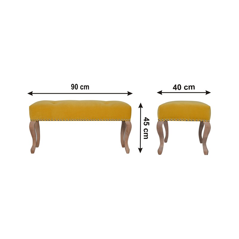 French Style Mustard Velvet Bench  - Artisan Furniture 