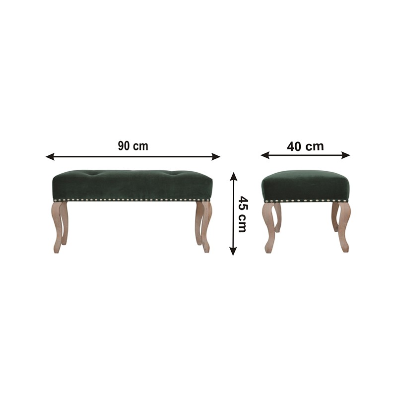 French Style Emerald Velvet Bench  - Artisan Furniture 