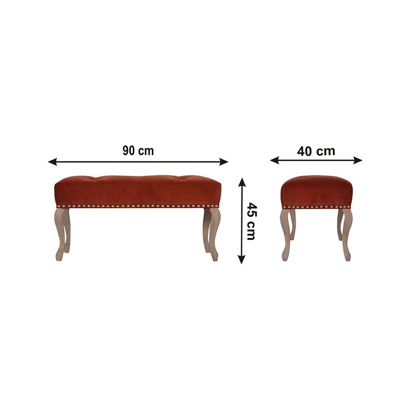 French Style Brick Red Velvet Bench  - Artisan Furniture 
