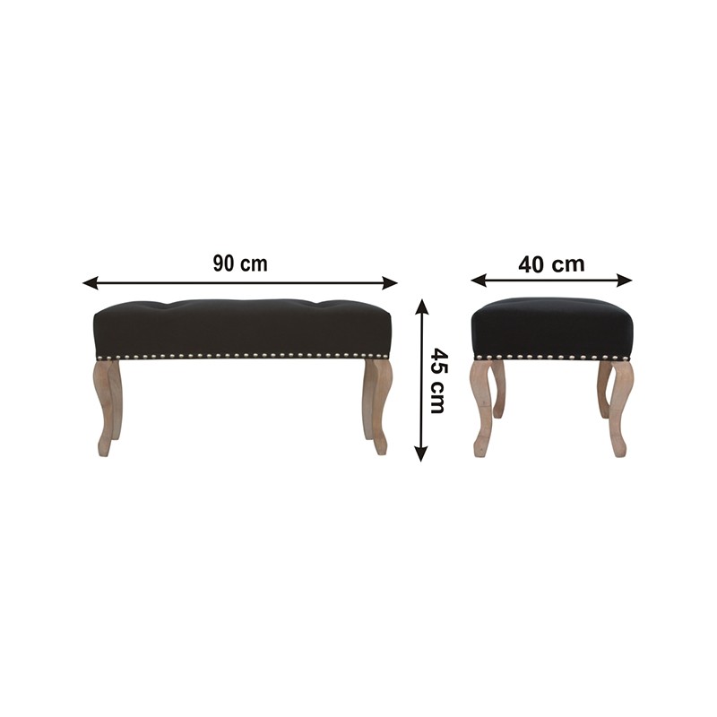 French Style Black Velvet Bench  - Artisan Furniture 