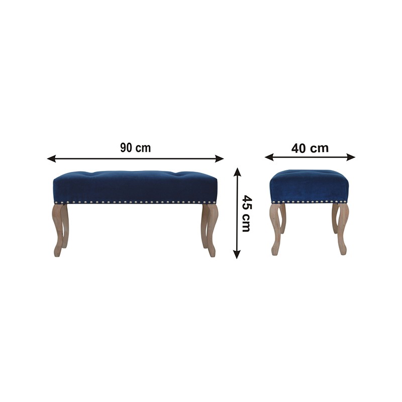 French Style Royal Blue Velvet Bench  - Artisan Furniture 