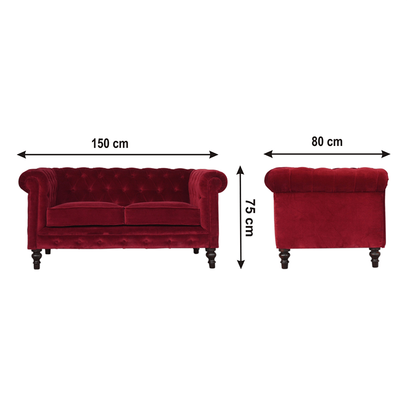 Wine Red Velvet Chesterfield Sofa  - Artisan Furniture 