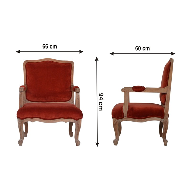 Brick Red Velvet French Style Chair  - Artisan Furniture 
