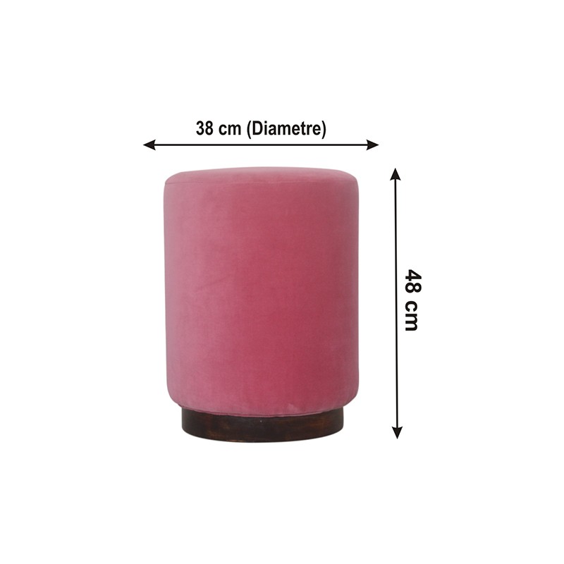 Pink Velvet Footstool with Wooden Base  - Artisan Furniture 