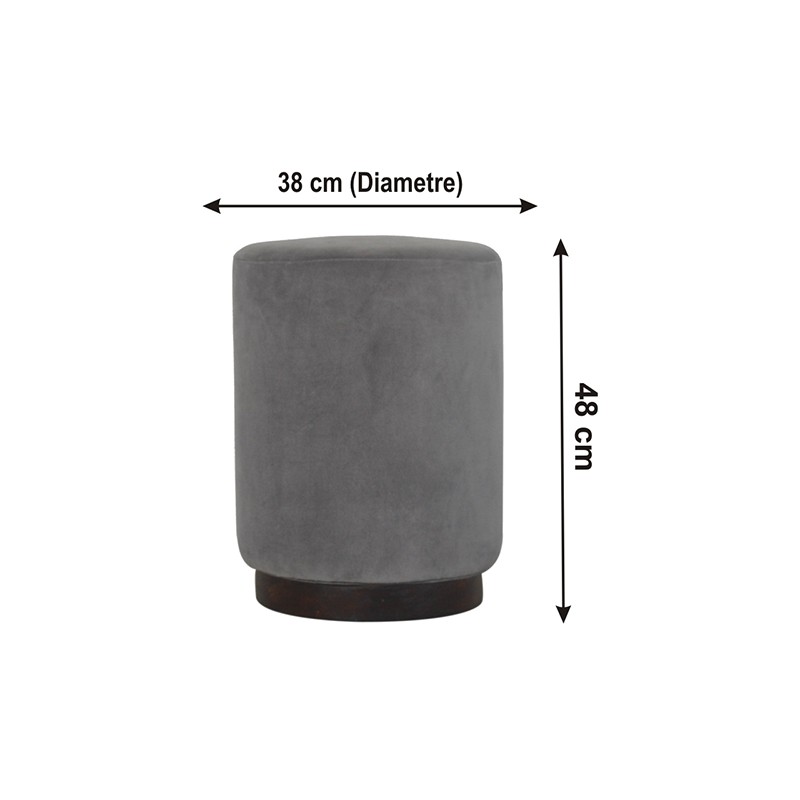 Grey Velvet Footstool with Wooden Base  - Artisan Furniture 