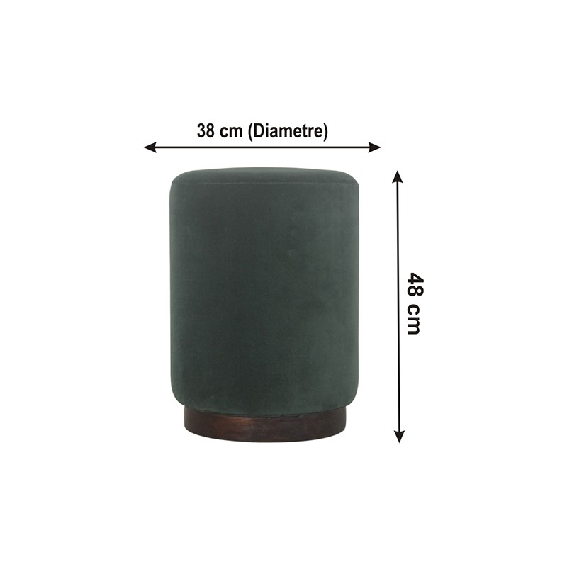Emerald Velvet Footstool with Wooden Base  - Artisan Furniture 