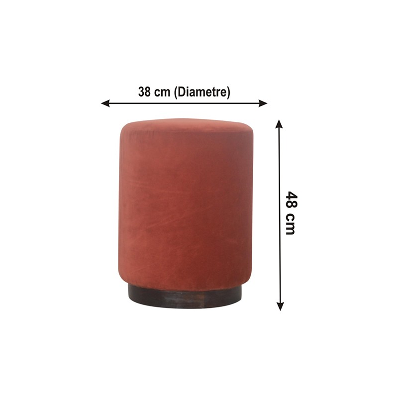 Brick Red Velvet Footstool with Wooden Base  - Artisan Furniture 