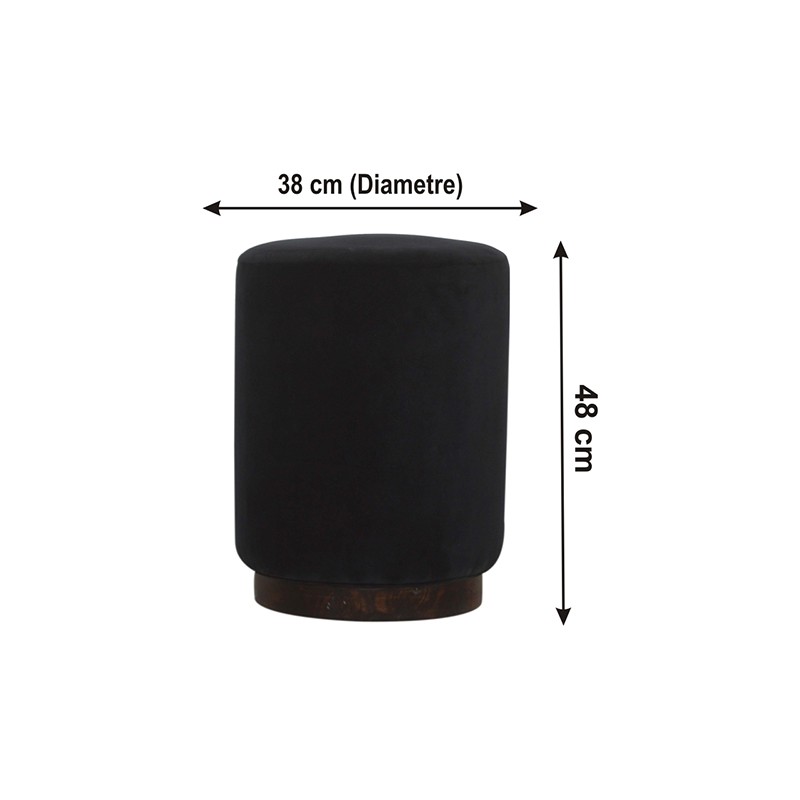 Black Velvet Footstool with Wooden Base  - Artisan Furniture 