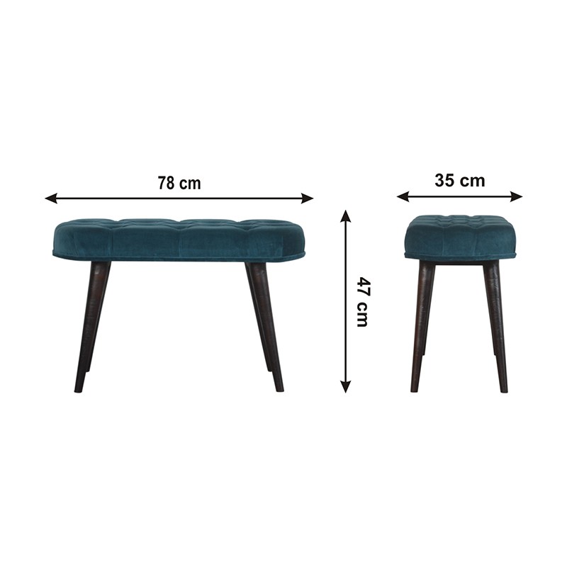 Teal Cotton Velvet Deep Button Bench  - Artisan Furniture 