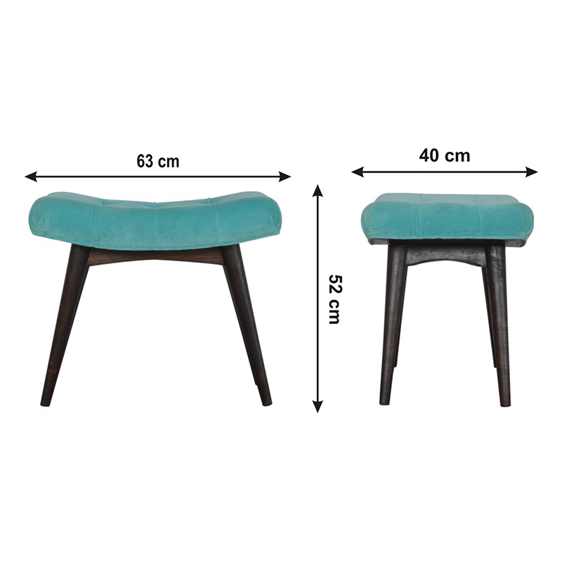 Aqua Cotton Velvet Curved Bench  - Artisan Furniture 