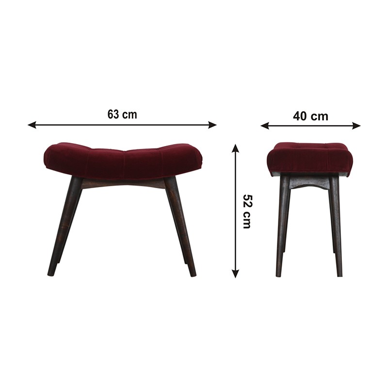 Wine Red Cotton Velvet Curved Bench  - Artisan Furniture 