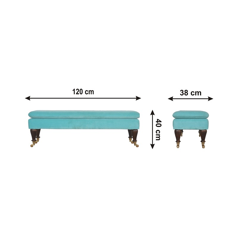 Aqua Velvet Bench with Castor Feet  - Artisan Furniture 