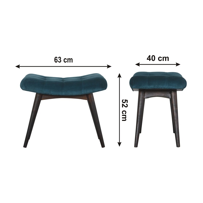 Teal Cotton Velvet Curved Bench  - Artisan Furniture 