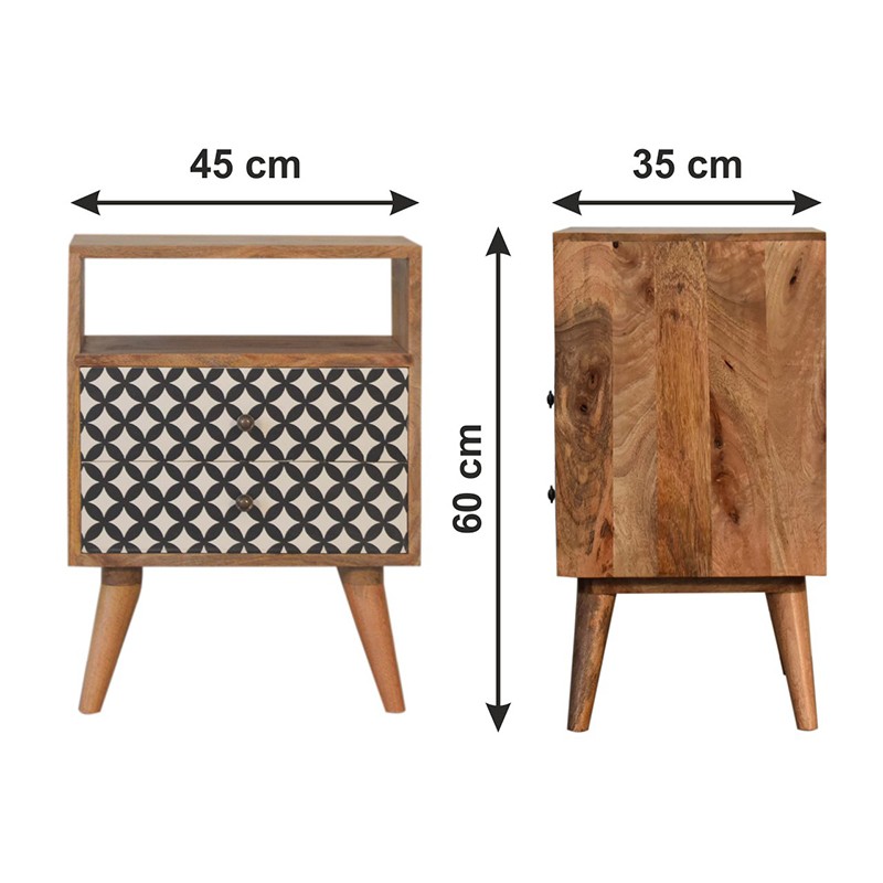 Diamond Screen Printed Bedside with Open Slot  - Artisan Furniture 
